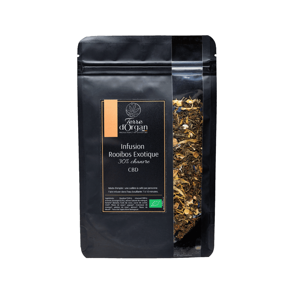 Infusion CBD bio rooibos exotique au chanvre pour une pause ensoleillée