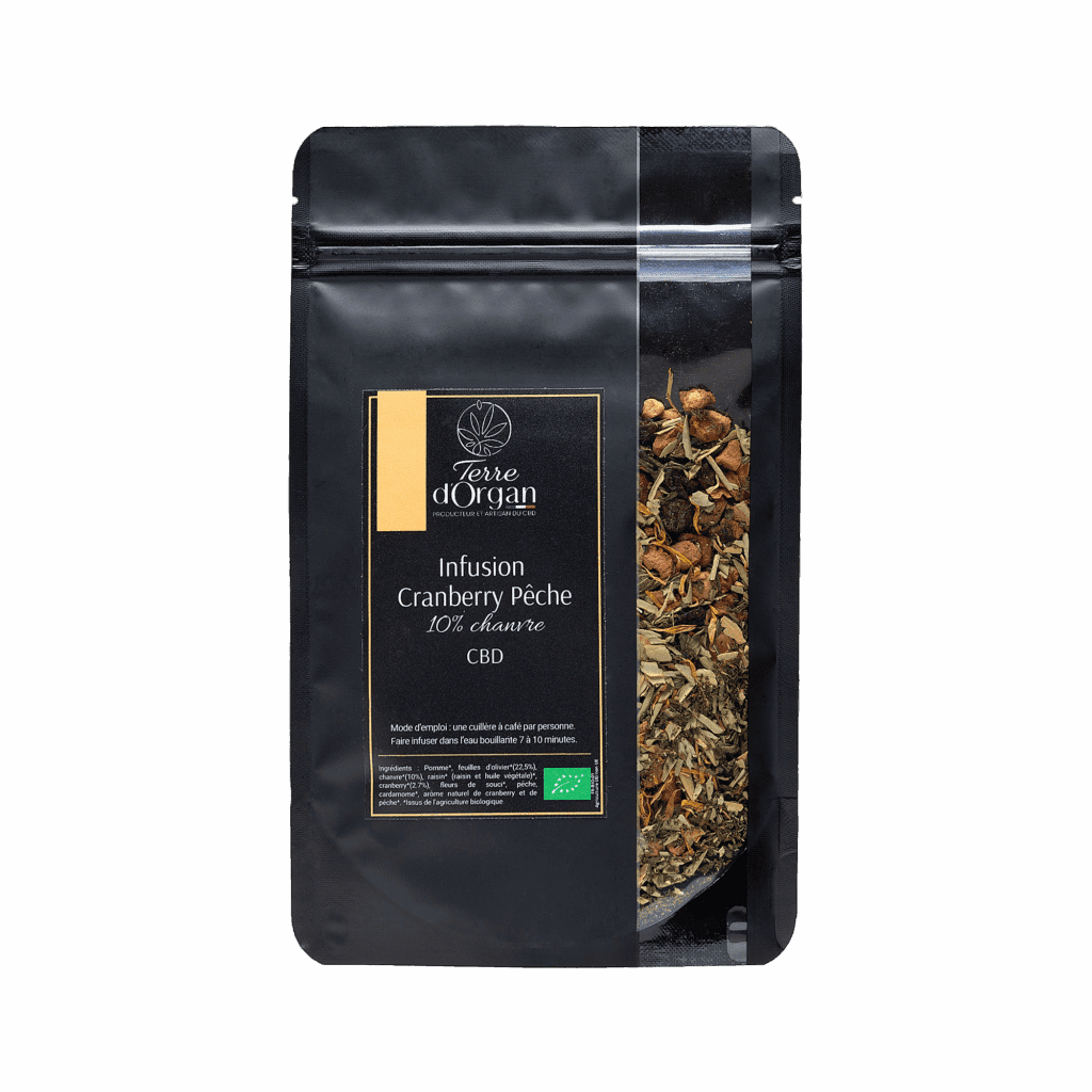 Infusion CBD bio cranberry pêche au chanvre pour une douceur fruitée